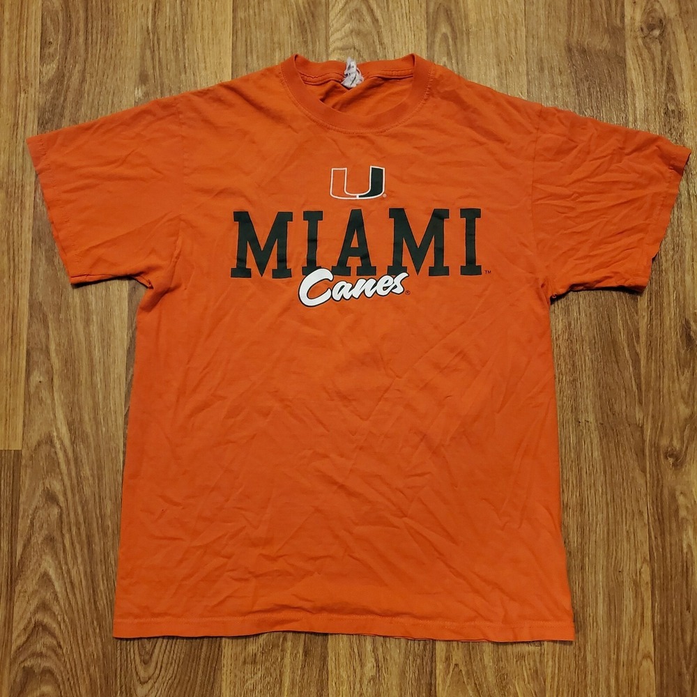 Vintage Miami Hurricanes Shirt Adult Medium Orange Script Jerzees HiDensi‎